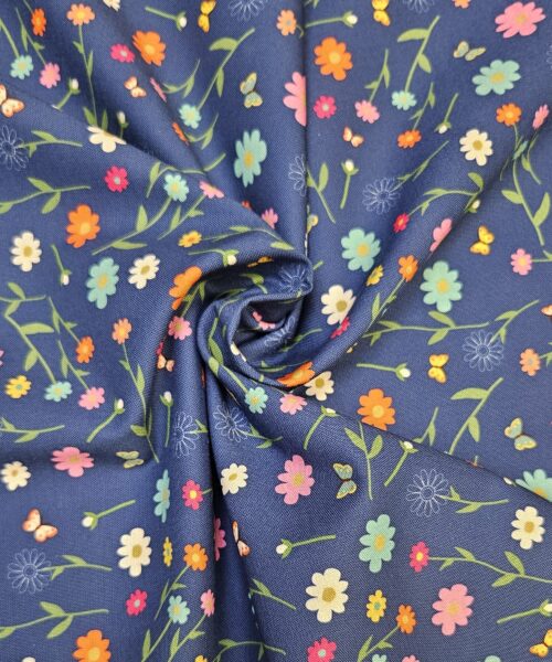 COTTON / DAISY & BUTTERFLY (NAVY)