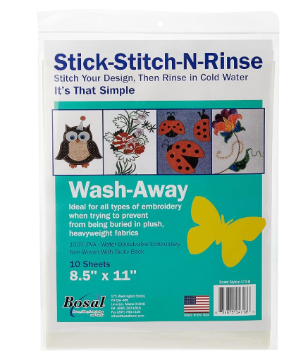 EMBROIDERY / Bosal Stick-Stitch-N-Rinse Wash-Away Stabilizer-8.5 x 11-incH
