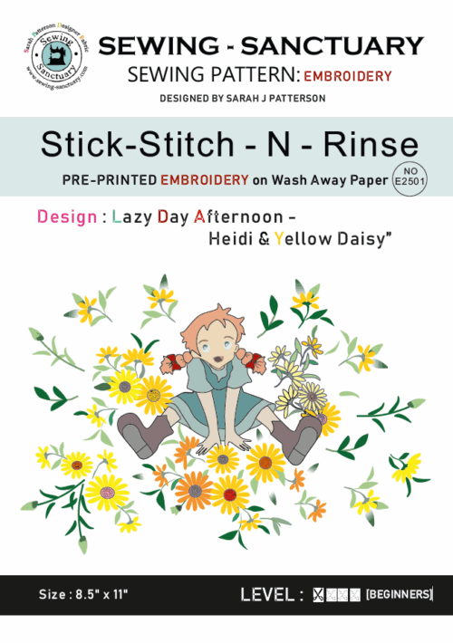 Sewing-Sanctuary EMBROIDERY PATTERN with Stick-Stitch-N-Rinse Wash-Away Stabilizer / -8.5 x 11IN