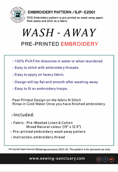 Sewing-Sanctuary EMBROIDERY PATTERN with Stick-Stitch-N-Rinse Wash-Away Stabilizer / -8.5 x 11IN - Image 2