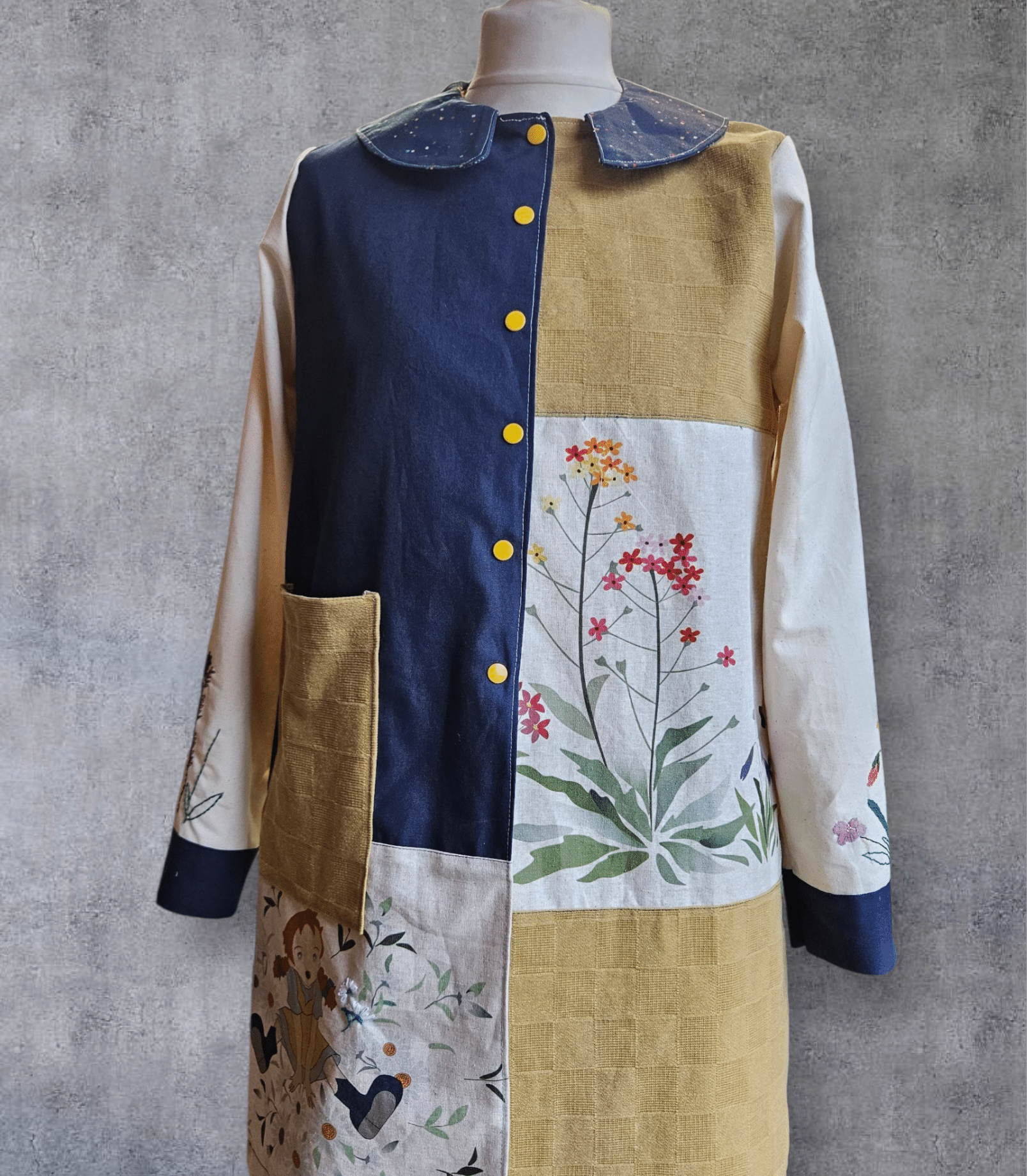 EMBROIDERY PANEL 2(Green dress Girl) - Cotton & Linen Mixed Fabric - Image 5