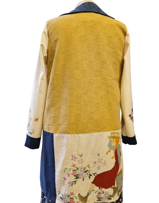 EMBROIDERY PANEL 2(Green dress Girl) - Cotton & Linen Mixed Fabric - Image 4