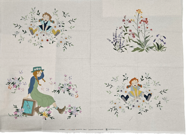 EMBROIDERY PANEL 2(Green dress Girl) - Cotton & Linen Mixed Fabric