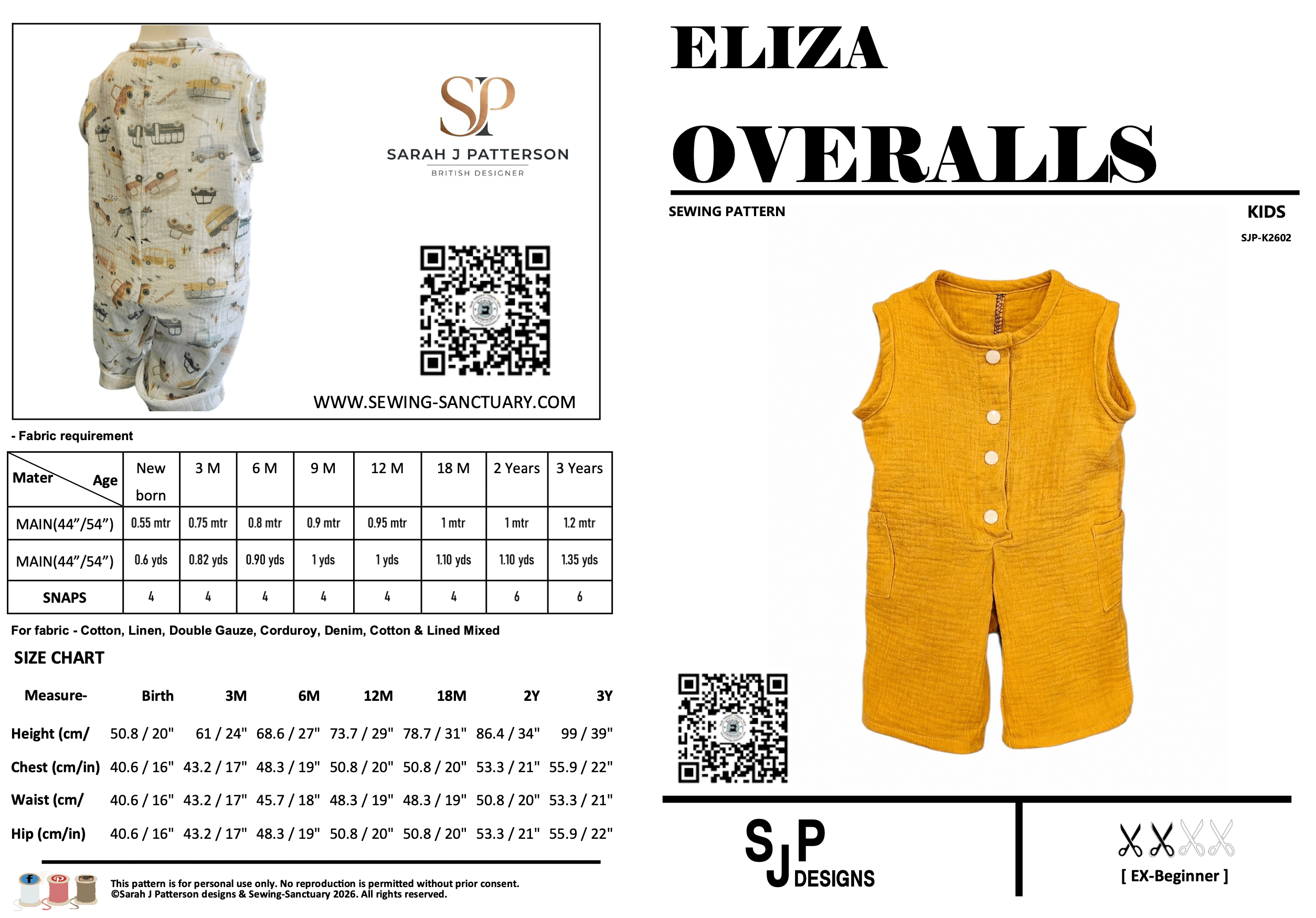 Kids Eliza Overalls. Pattern front & back pages.