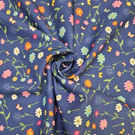 COTTON | DAISY & BUTTERFLIES (Royal Blue)