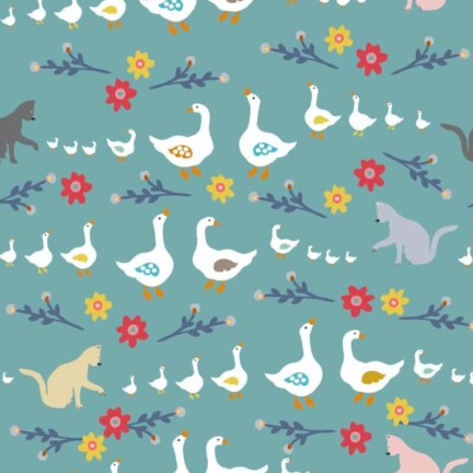 COTTON | DUCK'S PICNIC DAY (Light Blue)