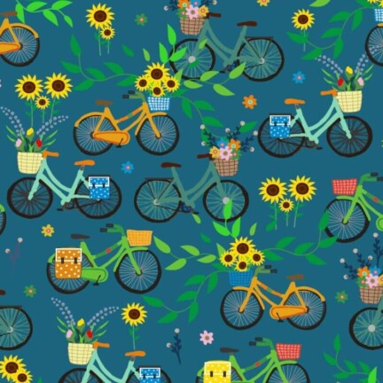 ECO-LAMINATED | SUNFLOWERS & BIKES (Turquoise)