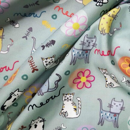COTTON | MILLIE'S CATS (Turquoise)