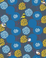 ECO-LAMINATED LINEN | ELDERBERRY BIRDS (Blue)