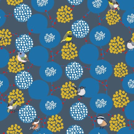 ECO-LAMINATED LINEN | ELDERBERRY BIRDS (Blue)