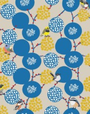 ECO-LAMINATED LINEN | ELDERBERRY BIRDS (Cream)