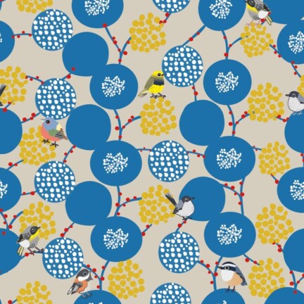ECO-LAMINATED LINEN | ELDERBERRY BIRDS (Cream)