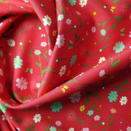 COTTON | DAISY & BUTTERFLIES (Red)