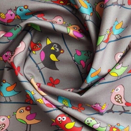 COTTON | HAPPY BIRDS (Grey)