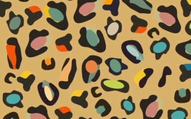 Cotton Jersey, Leopard Spots multicoloured, on a light brown background