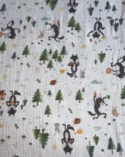 DOUBLE GAUZE COTTON | HAPPY ANIMALS (White)