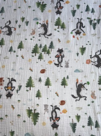 DOUBLE GAUZE COTTON | HAPPY ANIMALS (White)