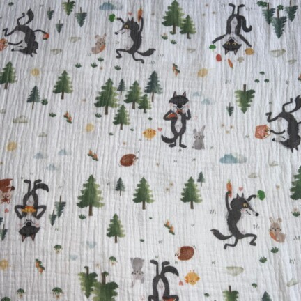 DOUBLE GAUZE COTTON | HAPPY ANIMALS (White)