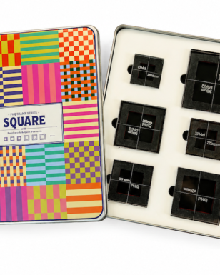 PNQ Square Stamp Set of 6 in colourful patterned storage tin